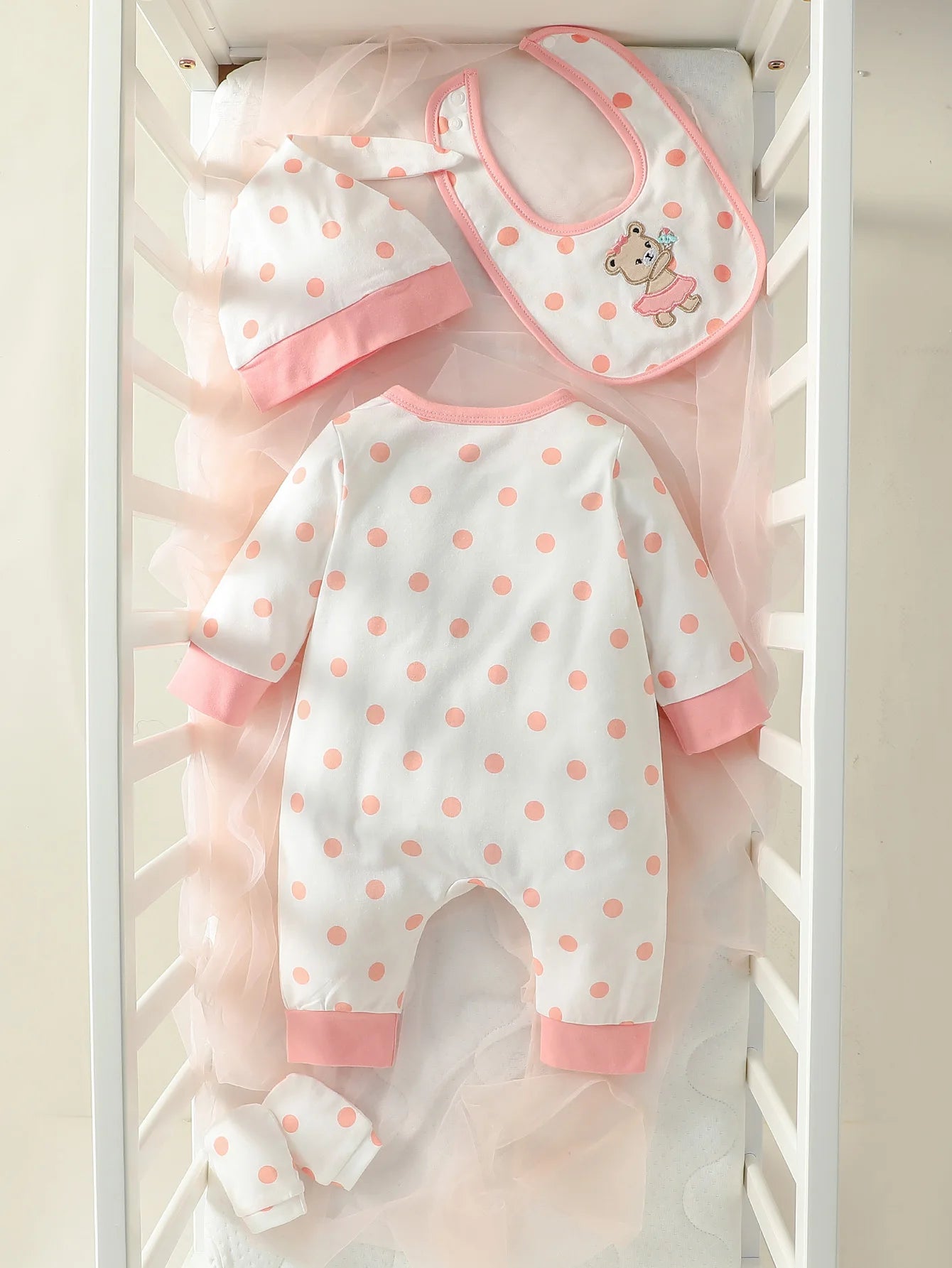 Ensemble Bébé Fille™ – 4 Pièces Polka Dot avec Patch Ours