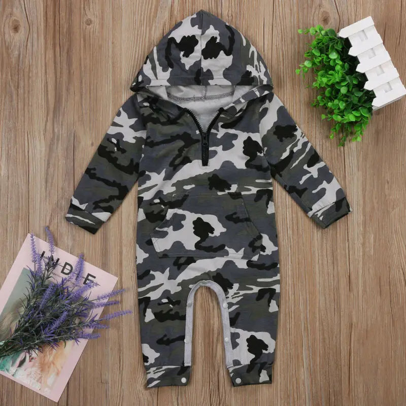 đ§ąđȘ Combinaison BĂ©bĂ© Camouflage Ă Capuche â Coton Doux â Manches Longues â 0 Ă 24 Moisâą - PlanĂšte bĂ©bĂ©