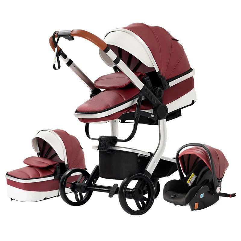 Poussette Bébé 3 - en - 1 de Luxe – Cuir PU - Planète bébé