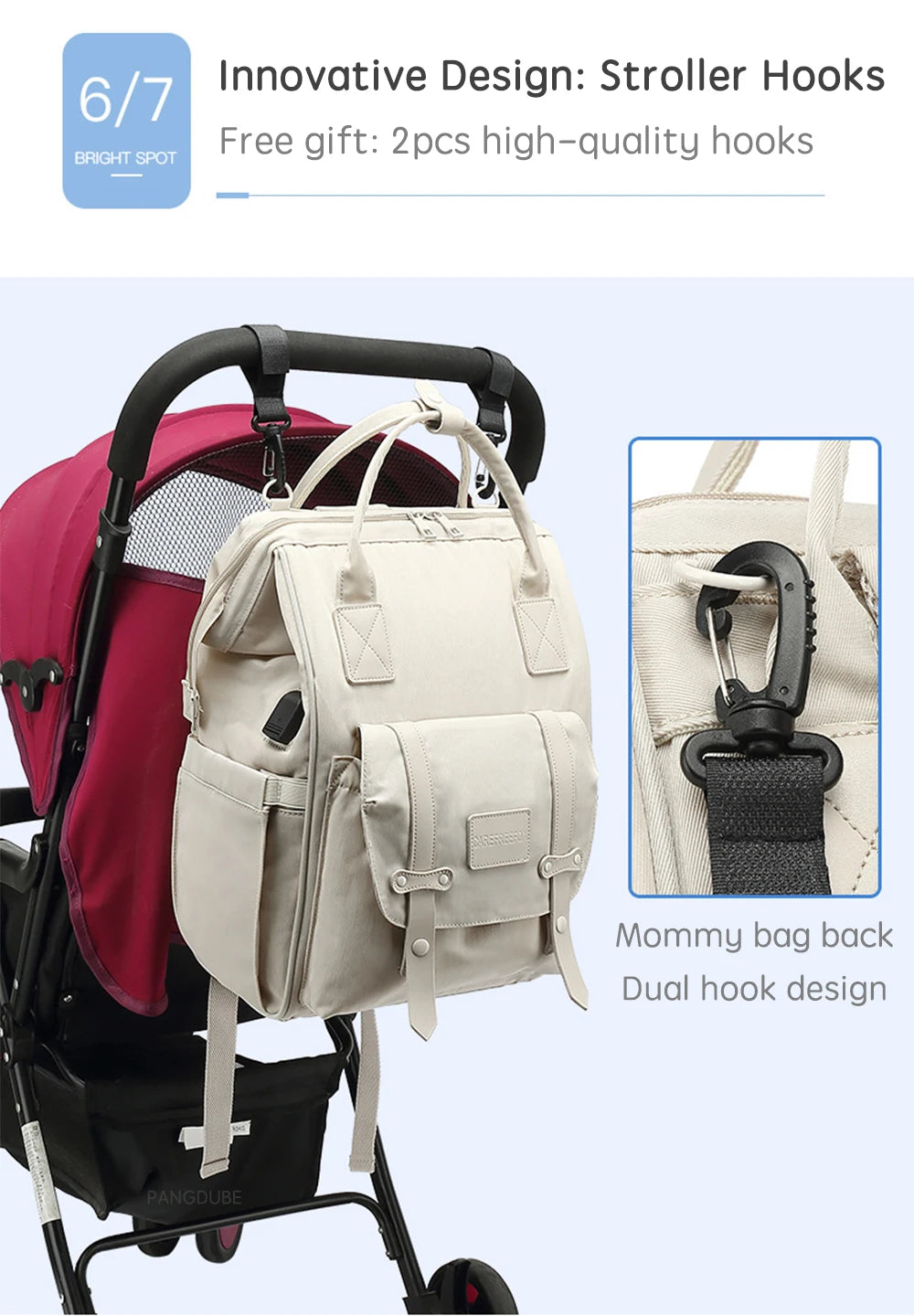 đ Sac Ă Langer PANGDUBE â Sac Ă Dos MaternitĂ© Ătanche avec Crochets Poussetteâą