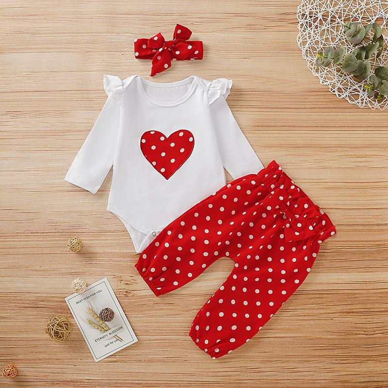 đ Ensemble 3 PiĂšces BĂ©bĂ© Fille â Romper CĆur â€ïž + Pantalon + Bandeau â 0 Ă 18 Moisâą - PlanĂšte bĂ©bĂ©