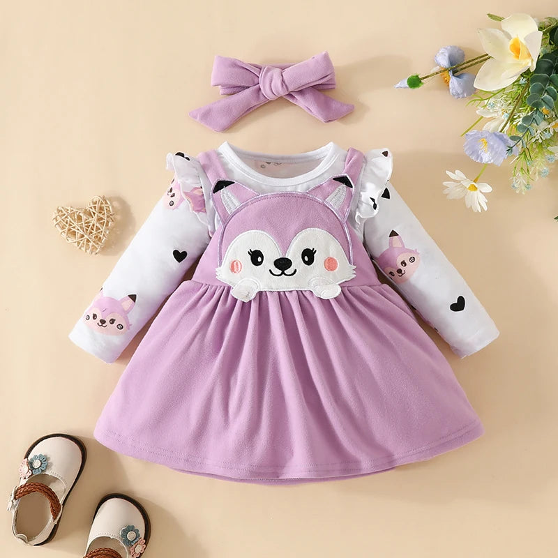 đđŠ Ensemble BĂ©bĂ© Fille 2 PiĂšces â Body Ă Manches Longues + Robe Renard avec NĆud â Automne/Hiver â ROMPERBOâą - PlanĂšte bĂ©bĂ©