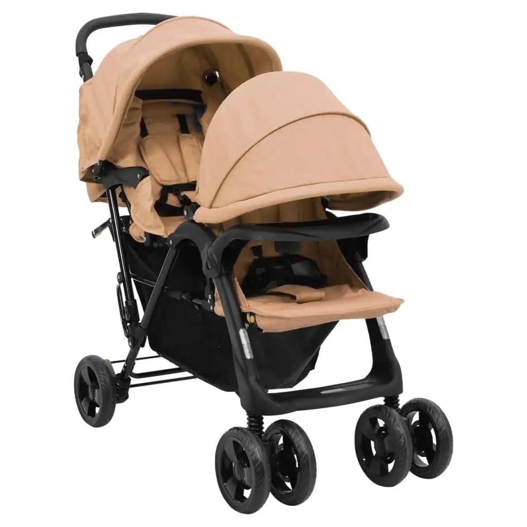 Poussette Double Tandem Taupe - Planète bébé