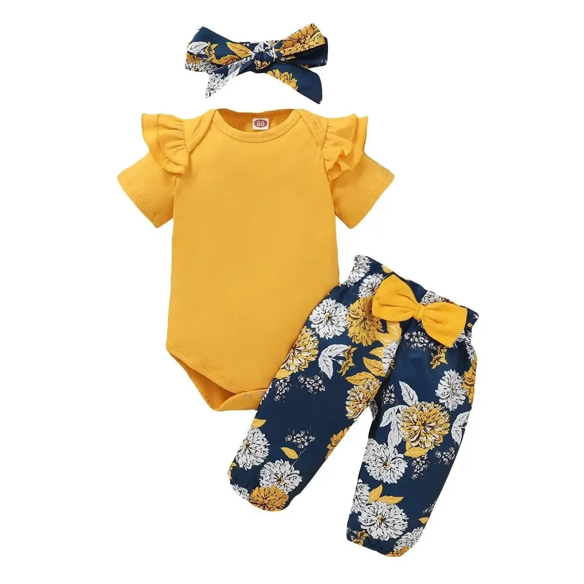 đžđ¶ Ensemble BĂ©bĂ© Fille 3 PiĂšces â Body Manches Courtes + Pantalon Fleuri + Bandeau â Mioglrie Ăté⹠- PlanĂšte bĂ©bĂ©