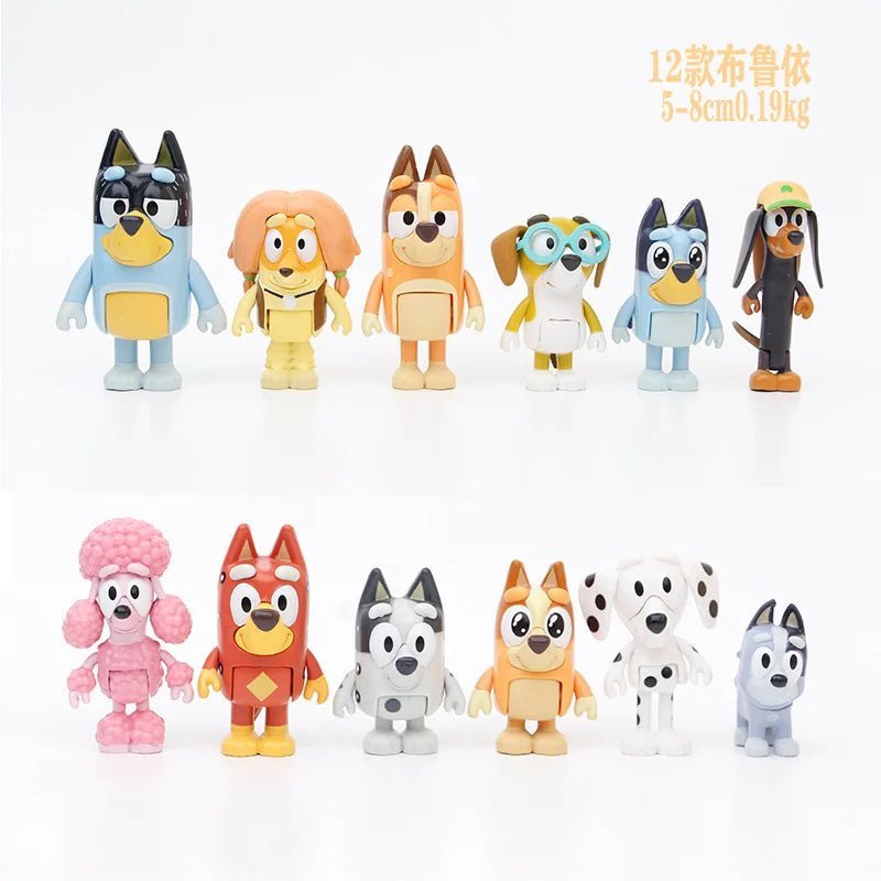 Figurines The Bluey Family – Set 8 ou 12 Pièces – Jouets de Dessin Animé Bleu – Cadeau Anniversaire ou Noël Enfant™ - Planète bébé