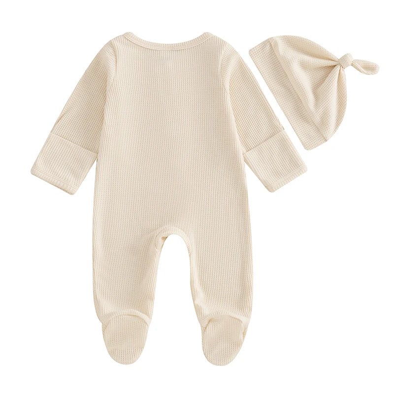 đ¶đ Combinaison BĂ©bĂ© Automne â Romper Ă Pieds Uni en Coton GaufrĂ© + Bonnetâą - PlanĂšte bĂ©bĂ©