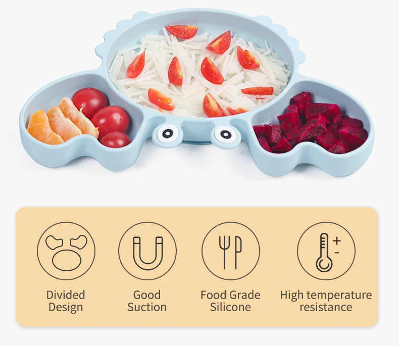 🍽️ Set de Vaisselle Bébé 9 Pièces en Silicone – Antidérapant & Sans BPA™