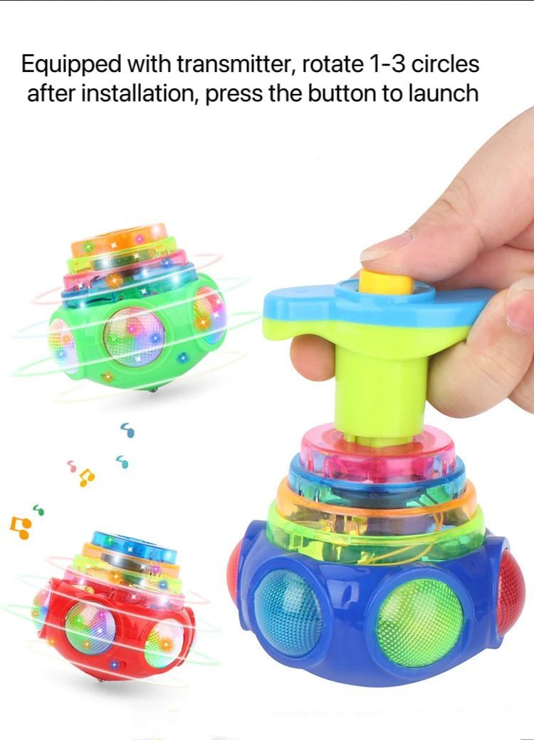 🔮 Gyroscope Musical Lumineux – Toupie Tournante avec Lumières LED & Musique – Couleur Aléatoire™ - Planète bébé
