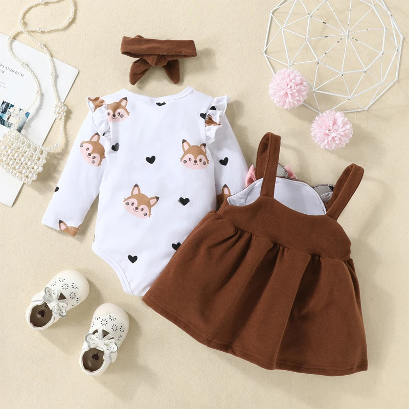đđŠ Ensemble BĂ©bĂ© Fille 2 PiĂšces â Body Ă Manches Longues + Robe Renard avec NĆud â Automne/Hiver â ROMPERBOâą - PlanĂšte bĂ©bĂ©