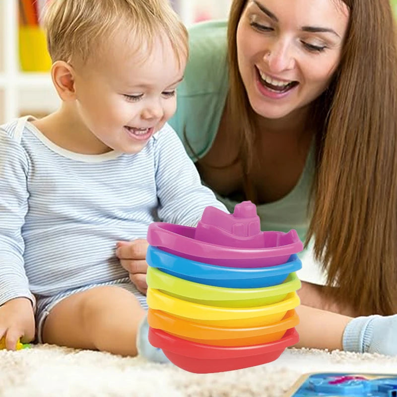 đđš Jouets de Bain BĂ©bĂ© â Gobelets Empilables ColorĂ©s â Jouet Ăducatif Montessori â Forme Bateau â Tour Pliable pour Enfantsâą - PlanĂšte bĂ©bĂ©