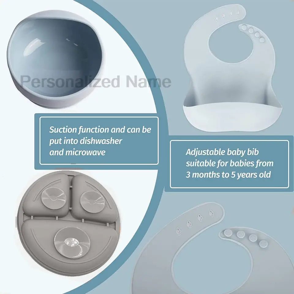 🍽️👶 Set Repas Bébé Personnalisable – Nom Gravé – Silicone Alimentaire Antidérapant (8 pièces)™ - Planète bébé