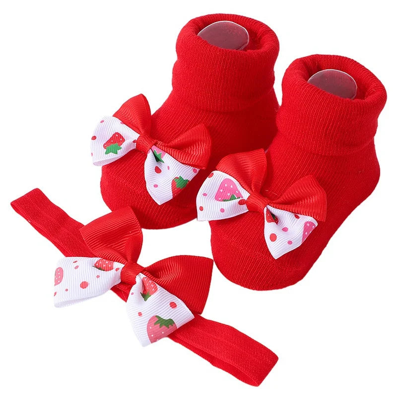 Baby Girl Headbands Socks 2Pcs/Set Sweet Cute Bow Newborn Baby Headband Elasitc Hair Bands Hair Accessories Xmas Gift™ - Planète bébé