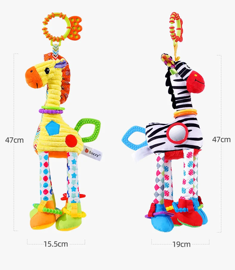 Soft Giraffe Zebra Animal Handbells Rattles Plush Infant Baby Development Handle Toys WIth Teether Baby Toy For Newborn Gifts™