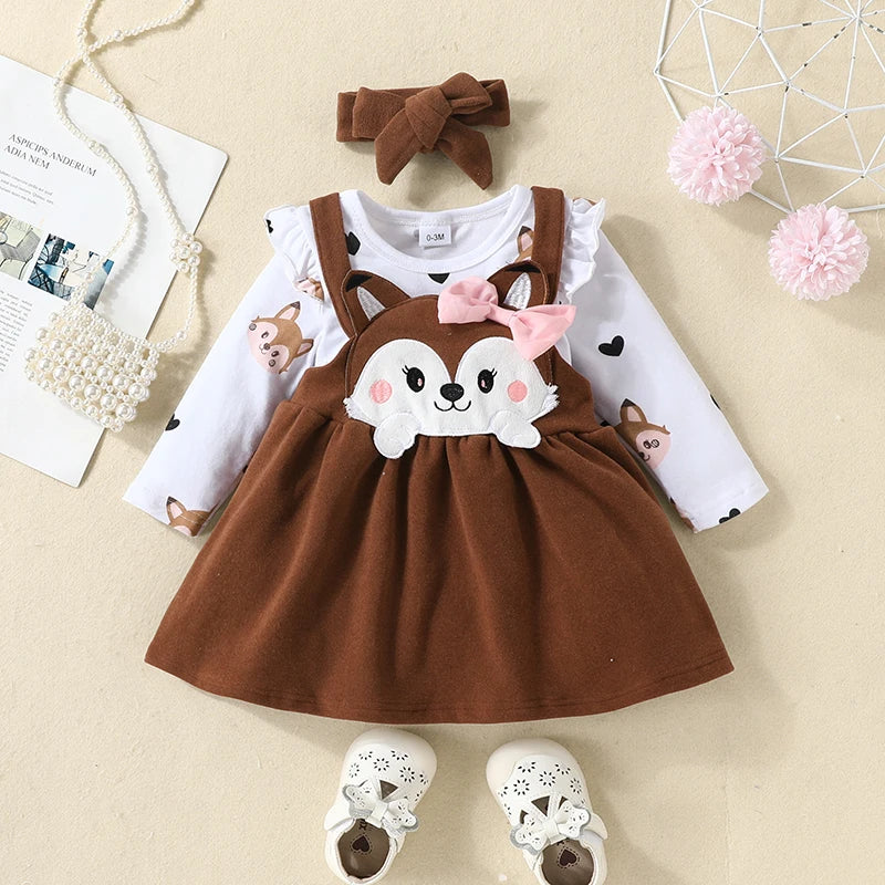 đđŠ Ensemble BĂ©bĂ© Fille 2 PiĂšces â Body Ă Manches Longues + Robe Renard avec NĆud â Automne/Hiver â ROMPERBOâą - PlanĂšte bĂ©bĂ©