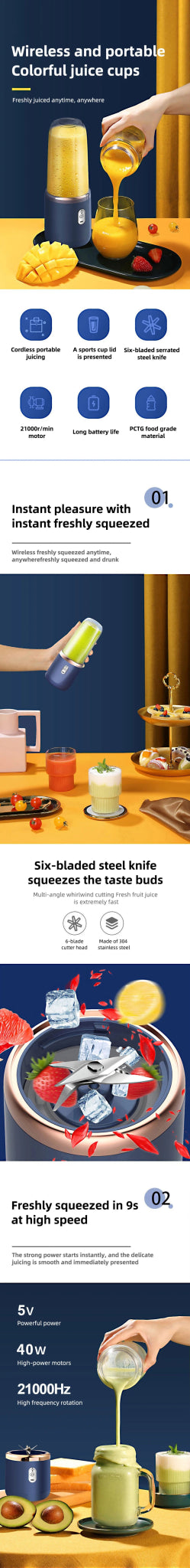 đ„€ Blender Portable Ălectrique HOMEFISH â 6 Lames Acier Inoxydable â Smoothies, Jus, Glace & Milkshakes â Rechargeable â Compact <500mlâą - PlanĂšte bĂ©bĂ©