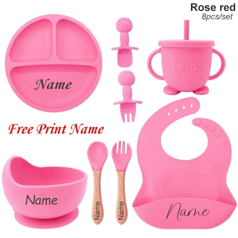 🍽️👶 Set Repas Bébé Personnalisable – Nom Gravé – Silicone Alimentaire Antidérapant (8 pièces)™ - Planète bébé