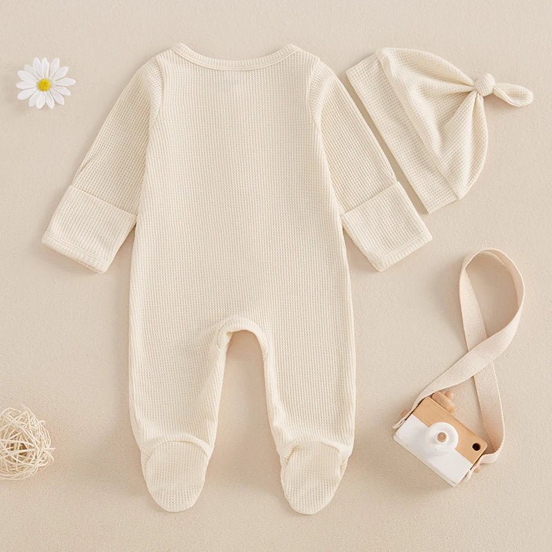 đ¶đ Combinaison BĂ©bĂ© Automne â Romper Ă Pieds Uni en Coton GaufrĂ© + Bonnetâą - PlanĂšte bĂ©bĂ©