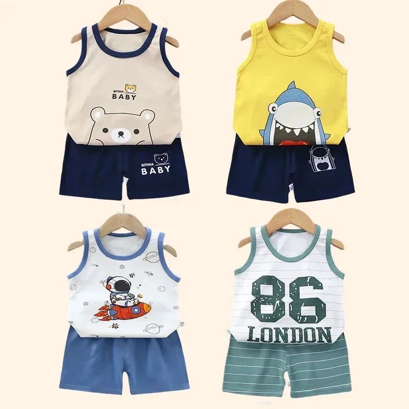 đđ Ensemble ĂtĂ© DĂ©bardeur + Short pour Enfant â Coton LĂ©ger & Motif Cartoon â Garçon & Filleâą - PlanĂšte bĂ©bĂ©