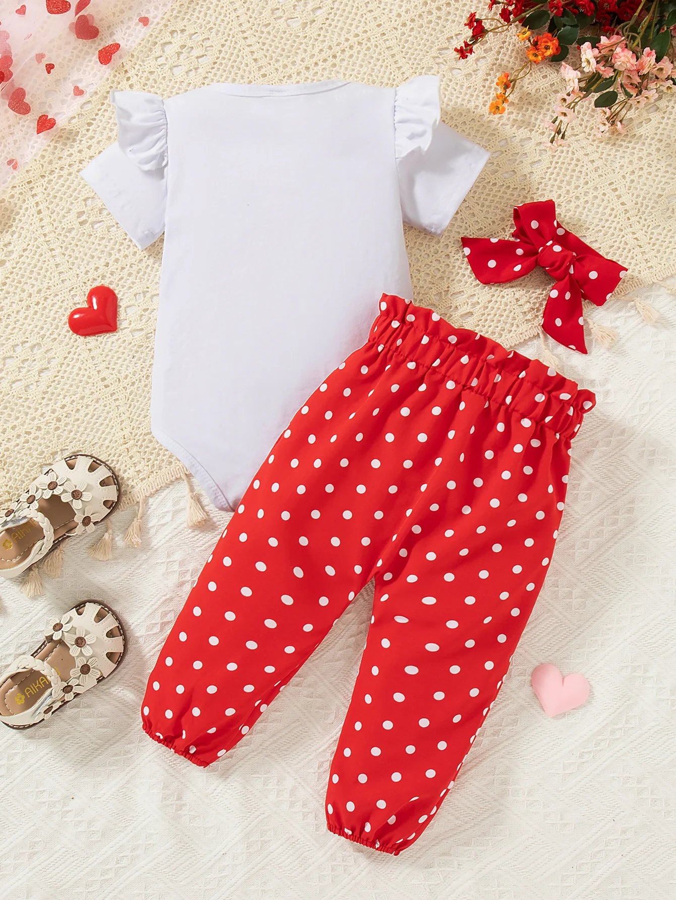 đ Ensemble 3 PiĂšces BĂ©bĂ© Fille â Romper CĆur â€ïž + Pantalon + Bandeau â 0 Ă 18 Moisâą - PlanĂšte bĂ©bĂ©