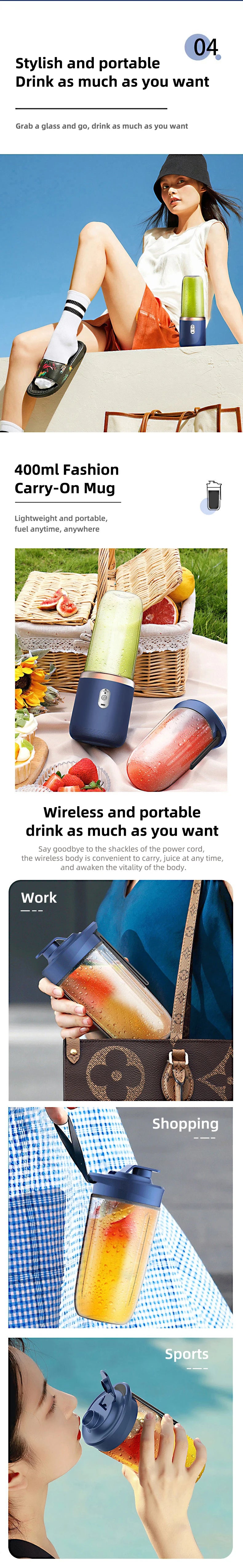 đ„€ Blender Portable Ălectrique HOMEFISH â 6 Lames Acier Inoxydable â Smoothies, Jus, Glace & Milkshakes â Rechargeable â Compact <500mlâą