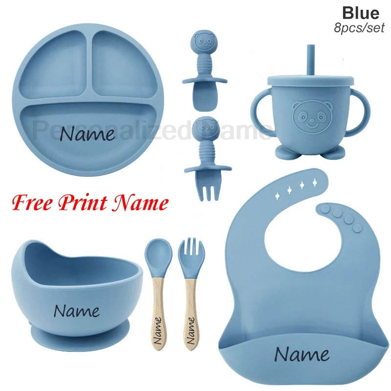 🍽️👶 Set Repas Bébé Personnalisable – Nom Gravé – Silicone Alimentaire Antidérapant (8 pièces)™