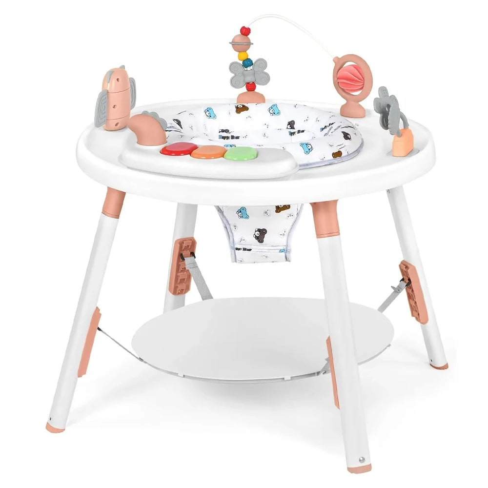 Centre d’Activité Bébé 3-en-1 – Tapis à Sauter et Table avec Jouets Amovibles et Siège Rotatif™