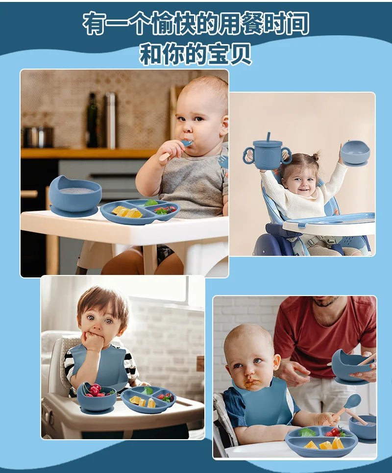 đœïž Set de Vaisselle en Silicone pour BĂ©bĂ© â 8 PiĂšces Ăvolutives et SĂ»resâą - PlanĂšte bĂ©bĂ©