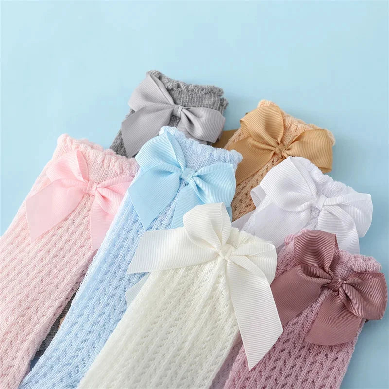 đ§Šđ¶ Chaussettes Longues BĂ©bĂ© Fille â Dentelle & Noeud â Respirantes en Coton â Style Princesse ĂtĂ© (0-24 Mois)âą