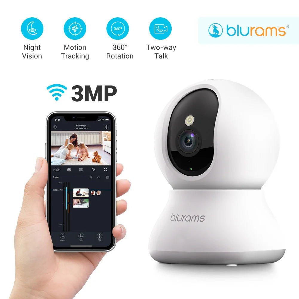 Blurams 2.4&5G WiFi Indoor Camera, 2K, 360° PTZ Pet Dog IP CCTV Camera with Phone App, 2 - Way Talk, Night Vision, for Home Securi™ - Planète bébé