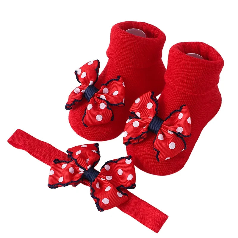 Baby Girl Headbands Socks 2Pcs/Set Sweet Cute Bow Newborn Baby Headband Elasitc Hair Bands Hair Accessories Xmas Gift™ - Planète bébé
