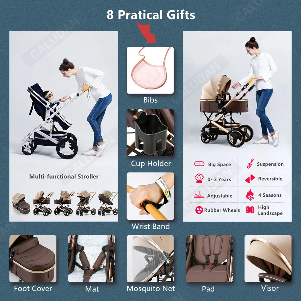 Poussette Bébé 3 en 1 Haute Vue – Pliable & Confortable
