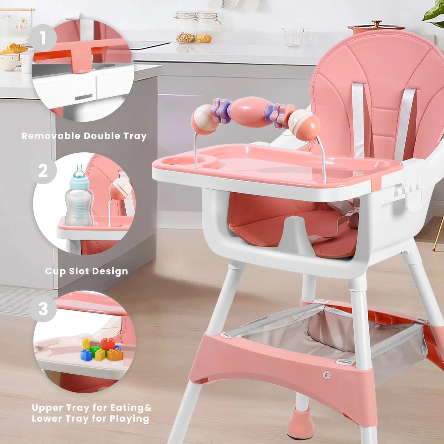 chaise haute évolutive portable double plateau support jouets - Planète bébé