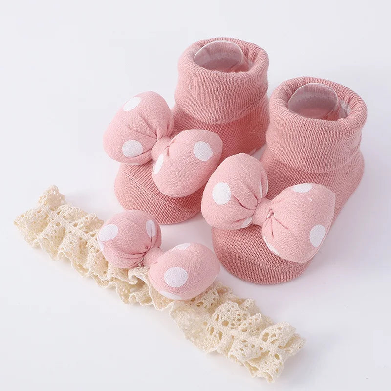 Baby Girl Headbands Socks 2Pcs/Set Sweet Cute Bow Newborn Baby Headband Elasitc Hair Bands Hair Accessories Xmas Gift™ - Planète bébé