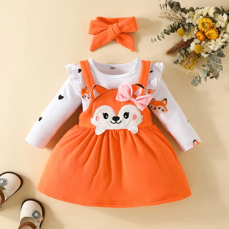 đđŠ Ensemble BĂ©bĂ© Fille 2 PiĂšces â Body Ă Manches Longues + Robe Renard avec NĆud â Automne/Hiver â ROMPERBOâą - PlanĂšte bĂ©bĂ©