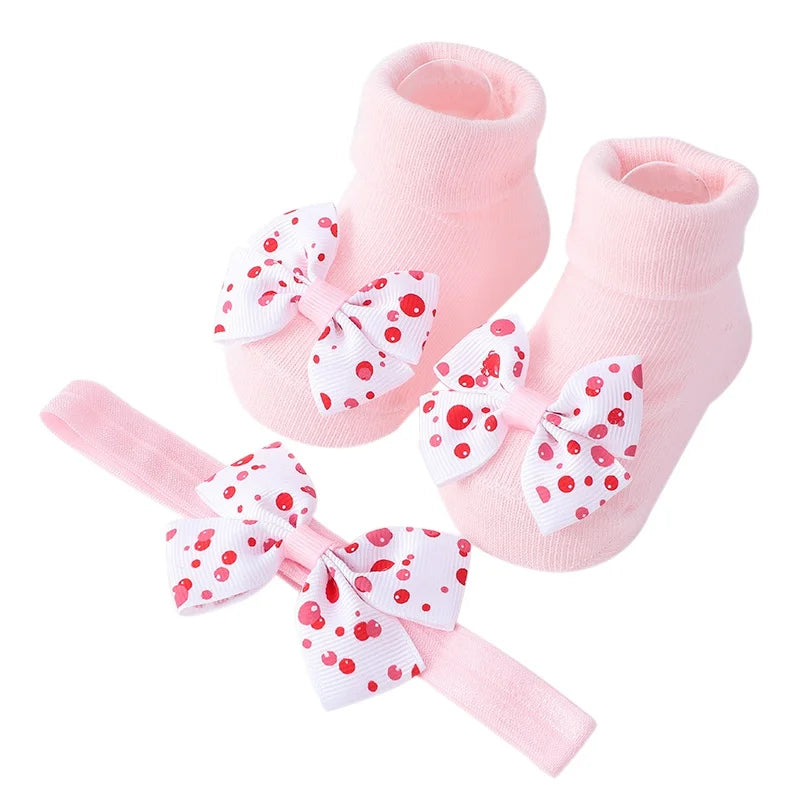 Baby Girl Headbands Socks 2Pcs/Set Sweet Cute Bow Newborn Baby Headband Elasitc Hair Bands Hair Accessories Xmas Gift™ - Planète bébé