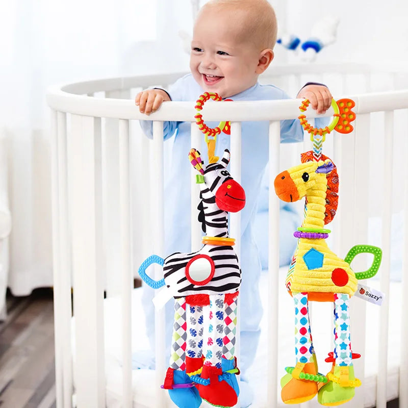 Soft Giraffe Zebra Animal Handbells Rattles Plush Infant Baby Development Handle Toys WIth Teether Baby Toy For Newborn Gifts™
