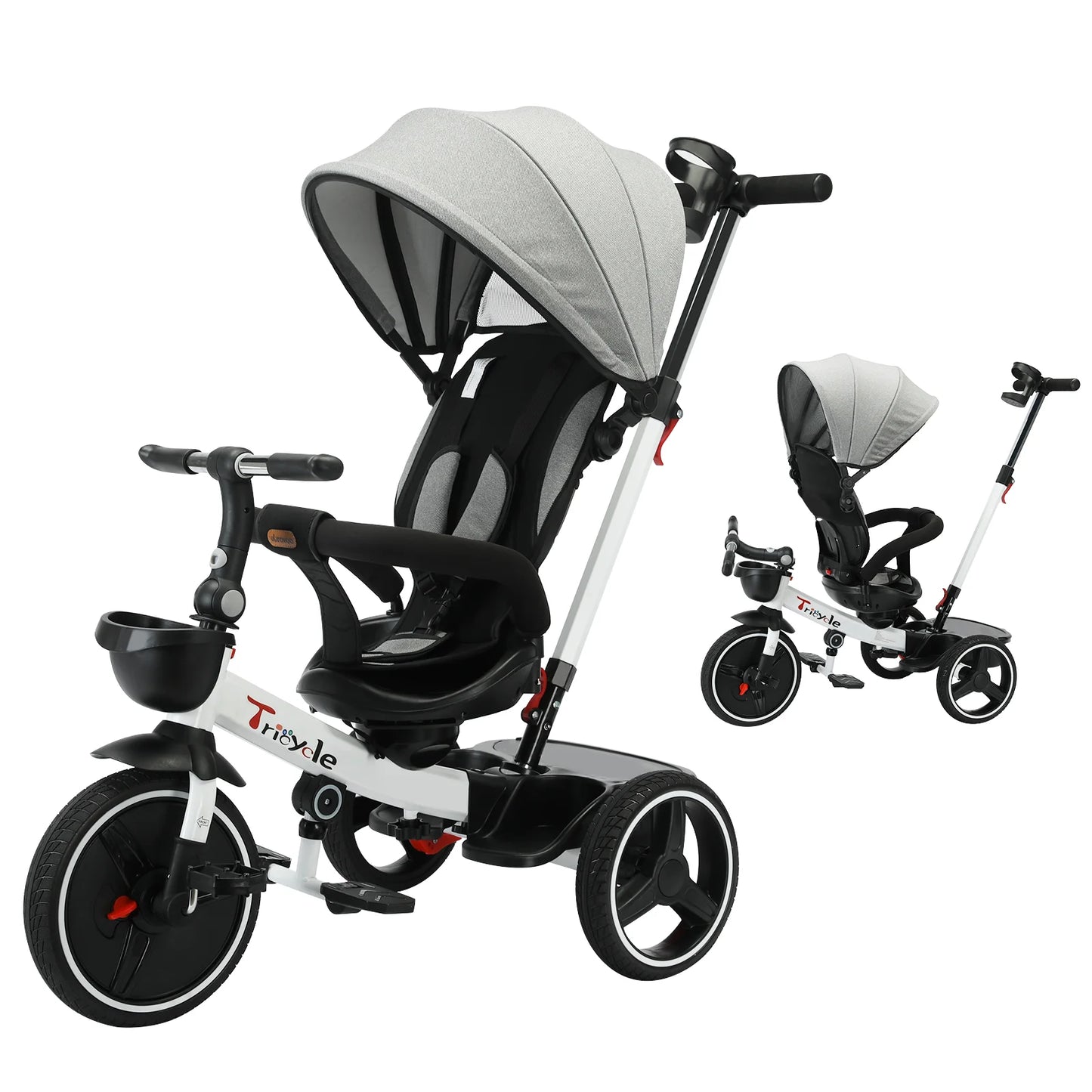 đČ Tricycle Ăvolutif 6 - en - 1 pour BĂ©bĂ© â Poussette VĂ©lo avec Guidon Parental, Canopy RĂ©glable & Ceinture de SĂ©curité⹠- PlanĂšte bĂ©bĂ©