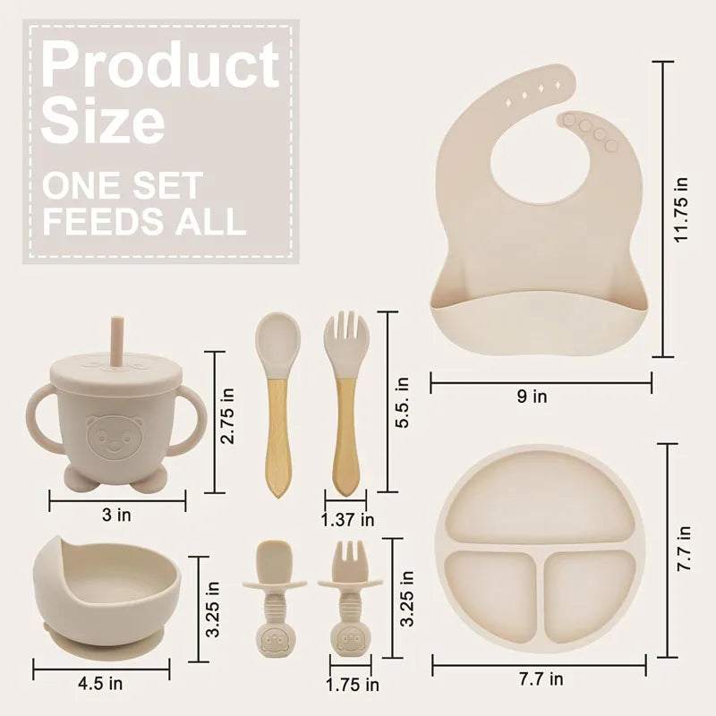 🍽️👶 Set Repas Bébé Personnalisable – Nom Gravé – Silicone Alimentaire Antidérapant (8 pièces)™