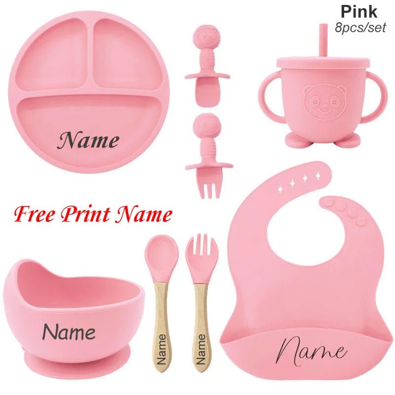 🍽️👶 Set Repas Bébé Personnalisable – Nom Gravé – Silicone Alimentaire Antidérapant (8 pièces)™ - Planète bébé