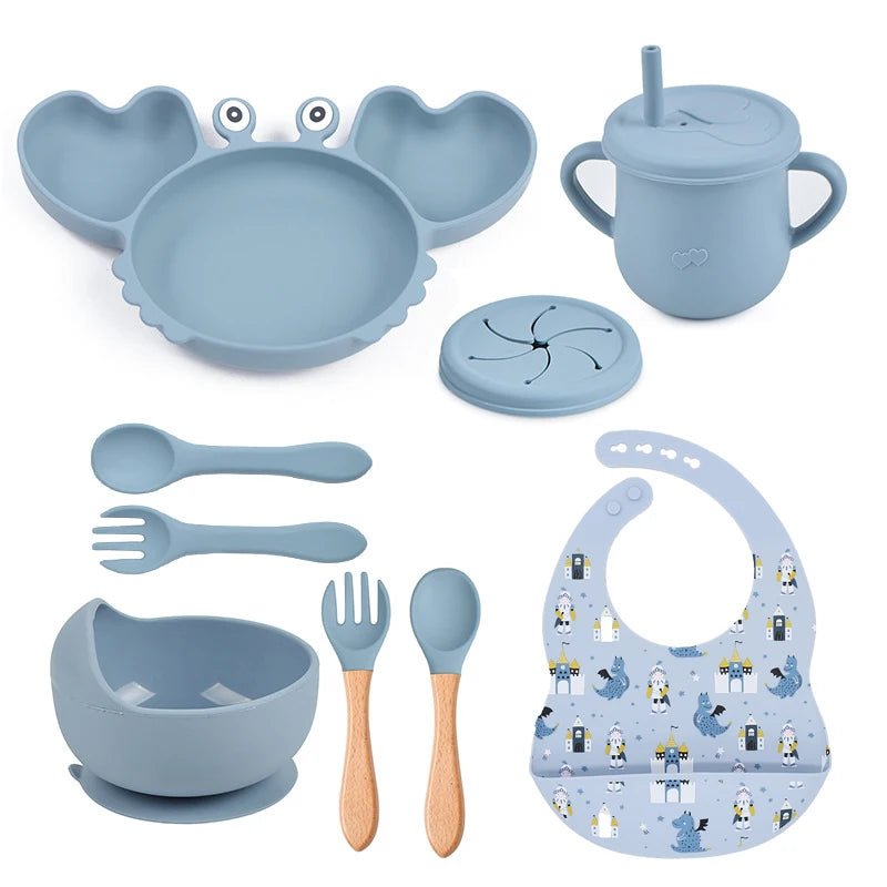 🍽️ Set de Vaisselle Bébé 9 Pièces en Silicone – Antidérapant & Sans BPA™ - Planète bébé