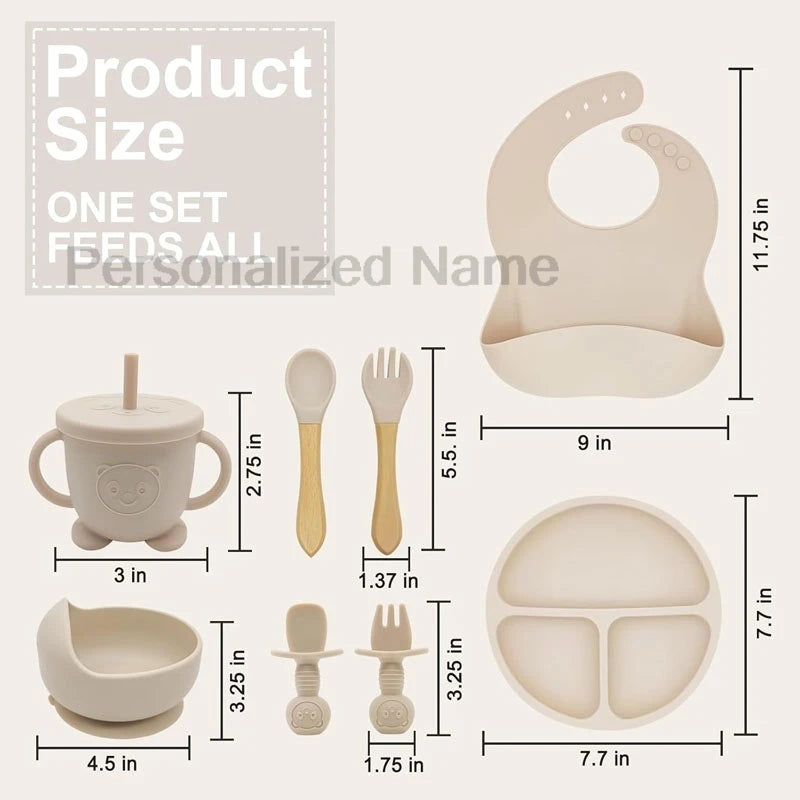 🍽️👶 Set Repas Bébé Personnalisable – Nom Gravé – Silicone Alimentaire Antidérapant (8 pièces)™