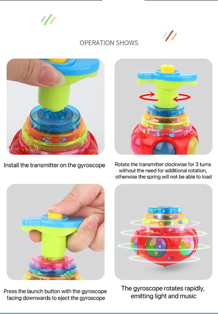 🔮 Gyroscope Musical Lumineux – Toupie Tournante avec Lumières LED & Musique – Couleur Aléatoire™ - Planète bébé