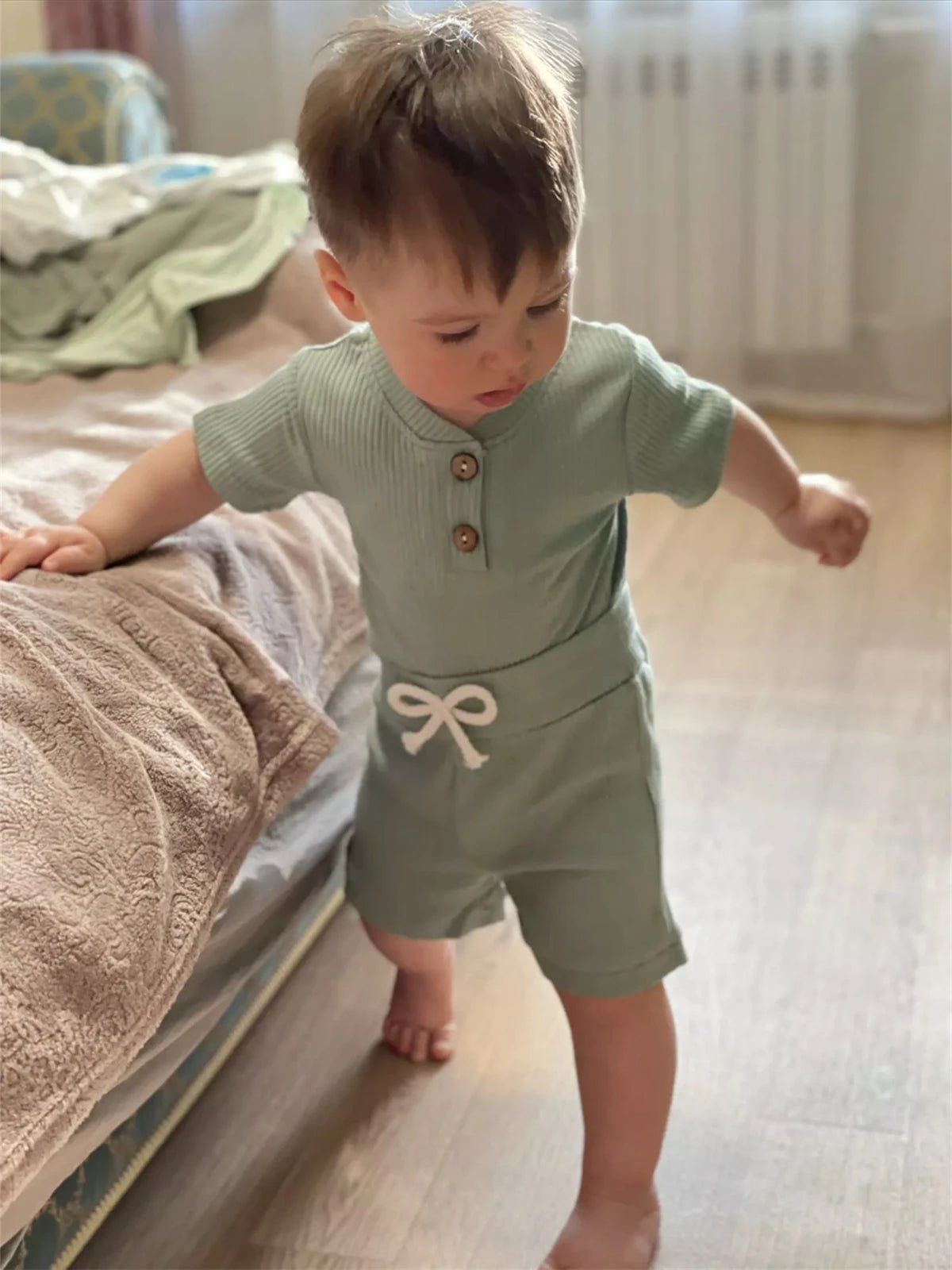 đ¶âš Ensemble Estival BĂ©bĂ© Garçon â KuKitty | Haut & Short en Coton TricotĂ© | Look Casual Chicâą - PlanĂšte bĂ©bĂ©
