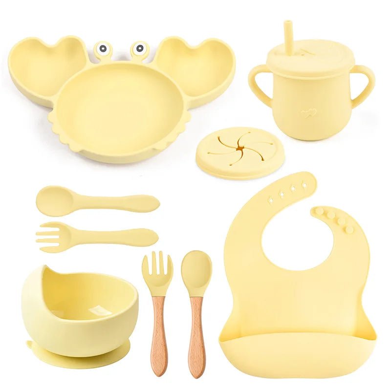 🍽️ Set de Vaisselle Bébé 9 Pièces en Silicone – Antidérapant & Sans BPA™ - Planète bébé