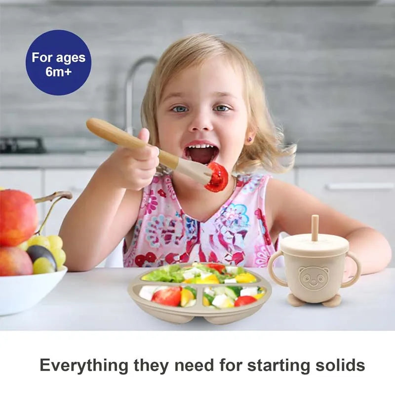 🍽️👶 Set Repas Bébé Personnalisable – Nom Gravé – Silicone Alimentaire Antidérapant (8 pièces)™