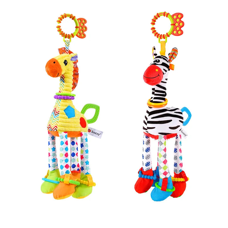 Soft Giraffe Zebra Animal Handbells Rattles Plush Infant Baby Development Handle Toys WIth Teether Baby Toy For Newborn Gifts™