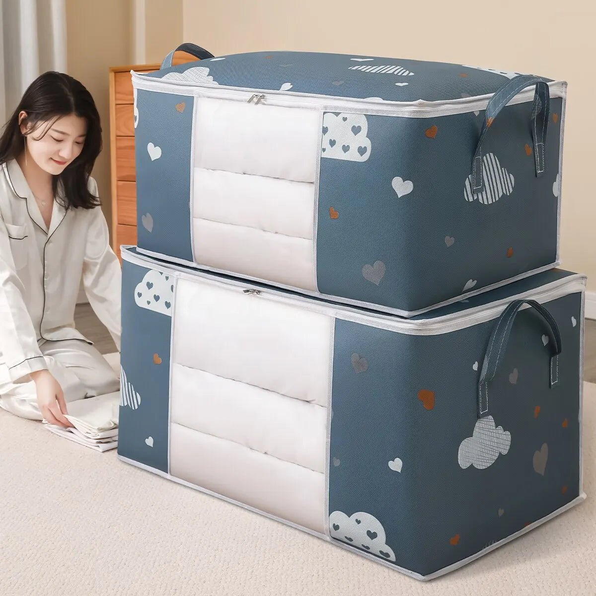 đ§ł Grand Sac de Rangement Pliable â Organiseur pour VĂȘtements, Couvertures & Literie â PoignĂ©es RenforcĂ©es + Fermeture Ăclair Robusteâą - PlanĂšte bĂ©bĂ©