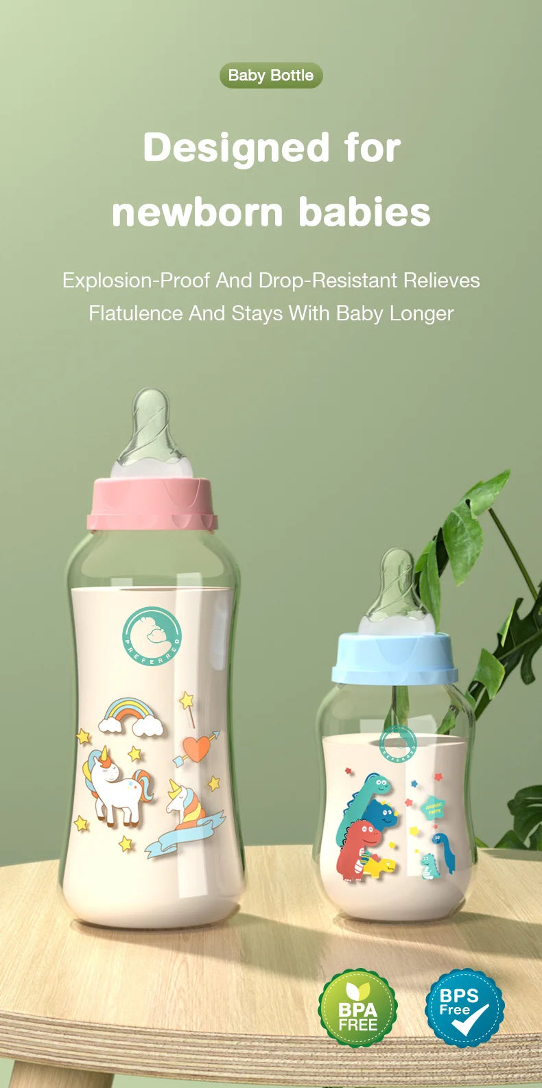 đŒ Lot de 3 Biberons Dr.Isla â 150/240ml â Large Goulot â Sans BPA â TĂ©tine DĂ©bit Moyen â Motifs BĂ©bĂ©âą