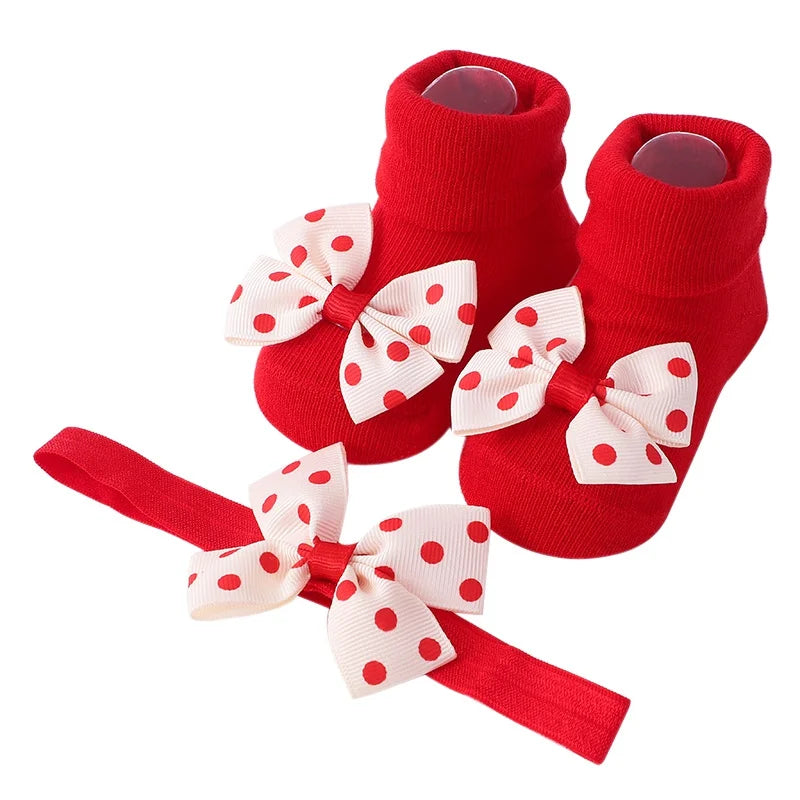 Baby Girl Headbands Socks 2Pcs/Set Sweet Cute Bow Newborn Baby Headband Elasitc Hair Bands Hair Accessories Xmas Gift™ - Planète bébé