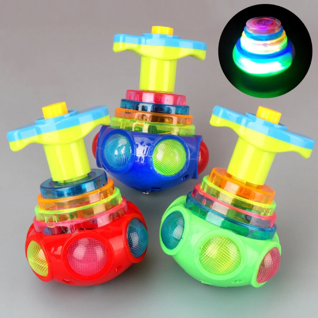 🔮 Gyroscope Musical Lumineux – Toupie Tournante avec Lumières LED & Musique – Couleur Aléatoire™ - Planète bébé